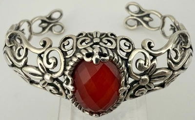 CAROLYN POLLACK RELIOS 925 玻璃覆盖红珊瑚 7 英寸花卉袖手链 K365C — 第 1/4 张图片