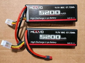 HOOVO 3S 11.1V Lipo Battery 5200mAh 80C Hard Case TR Plug RC 2 Packs ☆OPEN/NEW - Picture 1 of 2
