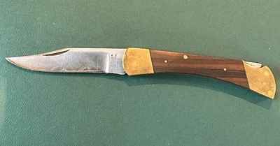 Vintage G-96 NO. 992 LOCKBLACK FOLDING POCKET KNIFE WOOD BRASS W/ LEATHER SHEATH - Image 1 of 4