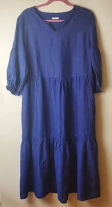 Robert Friedman Gloria Cotton Blue Midi Dress Tiered Cottage Core Peasant Sz M - Picture 1 of 7