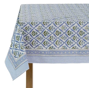 Ridhi Stahlblau Tischdecke 48x102 Zoll Indischer Blockdruck Handarbeit - Bild 1 von 3