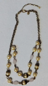 Vintage - Signed AL - Necklace - Ivory Faux Pearl - Bead - 2 Strand - 16 in - Picture 1 of 6