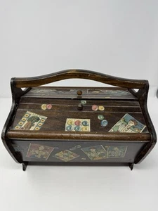 Antigua caja de costura de madera - Imagen 1 de 10