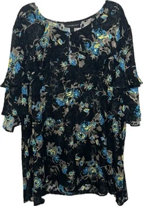Top Floral Lane Bryant Talla Grande Transparente Ligero Volantes - Imagen 1 de 5