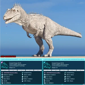 Top Stat Carcharodontosaurus Mating Pair - Solid White Carcha - Ark Ascended PVE - Picture 1 of 2