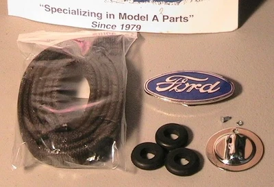 Carcasa de radiador Ford modelo A 1930 emblema Ford, cubierta de manivela, ojales y kit de cordones Foto 1 de 4