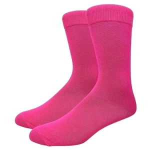Solid Color Crew Cotton Dress Socks - Hot Pink - Picture 1 of 4