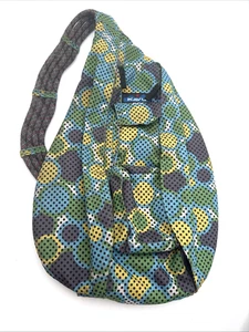 Kavu Rope Sling Crossbody Backpack GUC Blue Yellow Green Polka Dot 18” X 10” - Picture 1 of 19
