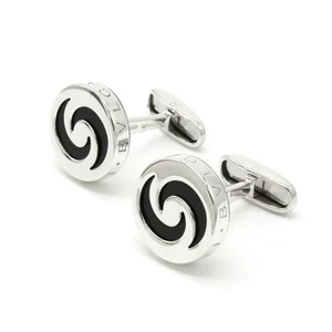 BVLGARI Allegra Optical Onyx Cufflinks SV925 Silver EX cond limited From JAPAN - Picture 1 of 12