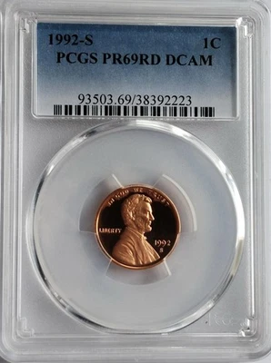 1992 S Lincoln Memorial Proof Cent One Penny Graded PCGS PR69 RD DCAM Deep Cameo - Image 1 of 2