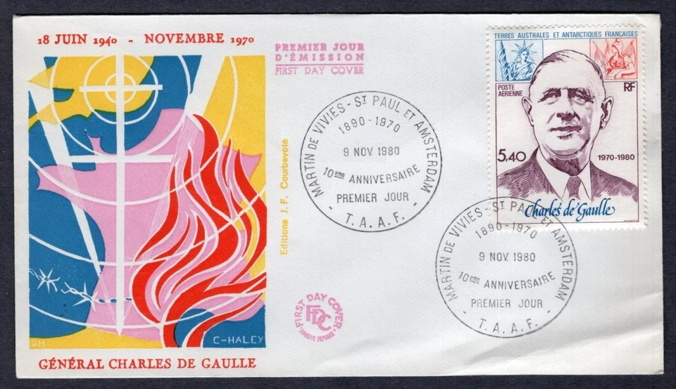 CHARLES DE GAULLE 1980 FRENCH ANTARCTICA FSAT FDC (MINOR FOLD) - Image 1 of 1