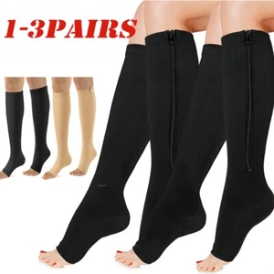 Zip Up Compression Socks 20-30mmHg Black Leg Zipper Surgical Stockings Unisex - Picture 1 of 16