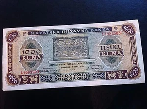 BILLET Croatie - Occupation allemande - 1000 KUNA 1943 + 1000 KUNA GRATUIT 1941 - Photo 1/4