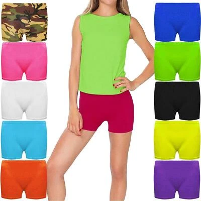 Girls Children Neon Stretchy Hot Pants Shorts Dance Gym Tutu Shorts Age 5-13y - Image 1 of 2