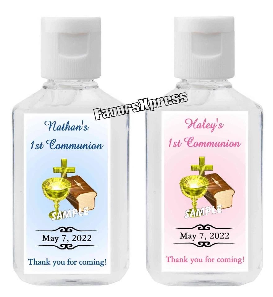 ETIQUETAS DESINFECTANTES MANOS FAVORES FIESTA PRIMERA COMUNIÓN - PERSONALIZADAS Foto 1 de 1