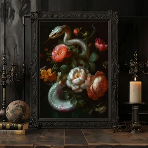 Impresión de serpiente, pintura victoriana, póster de Halloween arte de pared decoración botánica - Imagen 1 de 6
