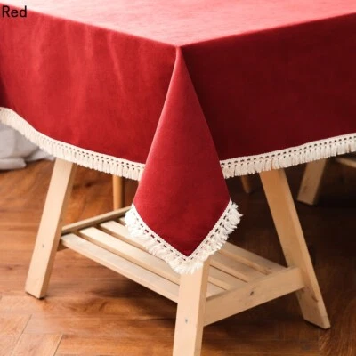 Plain Table Cloth With Tassels Home Kitchen Dining Table Covers Modern Rectangle - Image 1 of 4