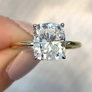 2.80 TCW Cushion Moissanite Hidden Halo Engagement Ring Solid 14K Two-Tone Gold - Picture 1 of 11