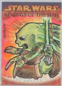 2005 Topps Star Wars Revenge of the Sith Sketch Card Amy Pronovost Kit Fisto 1/1 - Afbeelding 1 van 2