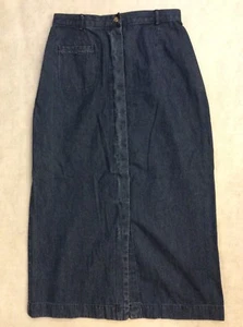 Susan Bristol Denim Skirt Sz 14 Long Button Front Modest Elastic Waist Dark Wash - Picture 1 of 12