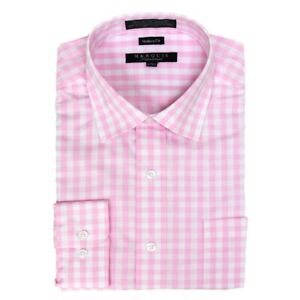 Marquis Signature Gingham Checked Modern Fit Long Sleeve Shirt Pink  2XL 18-18.5