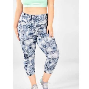 Fabletics Define Leggings Women sz XL High Waist Powerhold Blue Floral Print - Picture 1 of 7