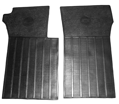 1963-1967 Corvette Floor Mats Mat Black Rubber Chevrolet Bowtie Logo Pair C2 NEW - Image 1 of 3