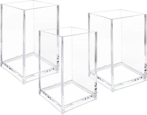 3 Pack Clear Acrylic Cosmetic Pencil Pen Holder Cup, Clear Makeup Brush Holder, - Picture 1 of 7
