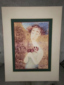 Vintage Lithograph Print “Lady With Cat”  - Picture 1 of 9