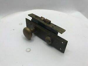 Antique Vintage Old SOLID Brass Exterior Entry Door Lockset Knob Plate Lock 