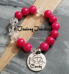 12mm Sterling Silver Dragon Lollipop Candy Lips Pink Gemstone Coin Bracelet - Picture 1 of 1