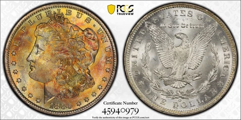 1885-O Morgan Dollar PCGS MS64 Vibrant Gold & Orange Rainbow Toned w/Video Cover