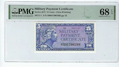 USA 1961, Series 611, Military Payment 5 Cent PMG 68 EPQ  UNC - Image 1 of 2