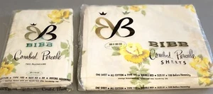 New BIBB Vintage Flat Sheet Full Double Yellow Roses Floral 2 Pillowcase Retro - Picture 1 of 5