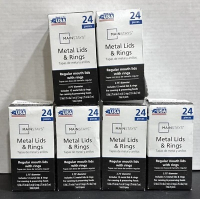 Tapas y anillos de tarro de conservas bucales regulares Mainstays 6 cajas de 24 cada una Foto 1 de 2
