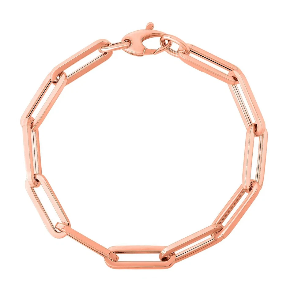 6mm Fashion Oval Paperclip Link Chain Bracelet Real 14K Rose Pink Gold ALL SIZES - Image 1 of 1