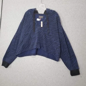Victoria Secret Women Sweatshirt XL Blue Zebra Crop Hoodie Pullover NWT - Picture 1 of 9