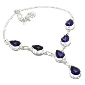 Amethyst Gemstone 925 Silver Handmade Ethnic Jewelry Necklace 18" - Picture 1 of 3