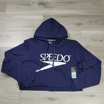 Speedo Women's Sweatshirt Vintage Cropped Hoodie Navy Large New - Image 1 of 4