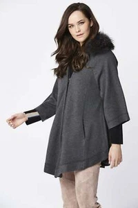 JAYLEY Womens Luxury Grey Cashmere and Fox Fur Coat - Picture 1 of 4