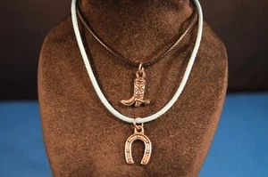 Lot of 2 CHARM NECKLACES  Cowboy Boot &Horseshoe NEW  Fashion Jewelry USA SELLER - Picture 1 of 8