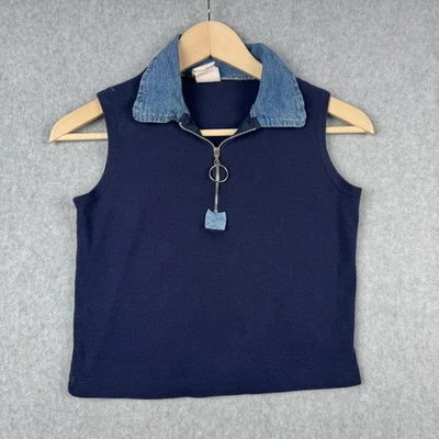 Vintage Xhilaration Tank Top Womens M Blue Denim Collar Crop Y2K 90s Zip USA - Image 1 of 4
