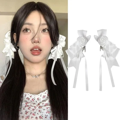 2 Pcs Bow Flower Hair Clip Lolita Gothic Bowknot Ribbon Bunches Hairpin Elega... - Image 1 of 4