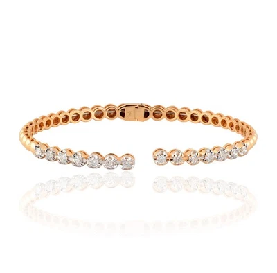 0.70 Ct SI/H Round Cut Natural Diamond Cuff Bangle Open Bracelet 18k Rose Gold - Image 1 of 4