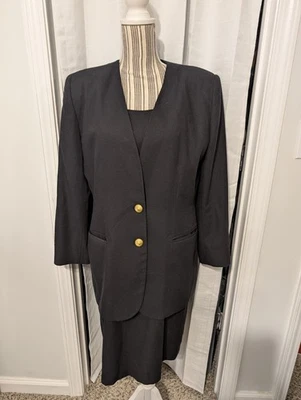 Traje de Vestido Vintage Oleg Cassini Negro 2 Piezas 12 Preppy Oficina Clásico Foto 1 de 4