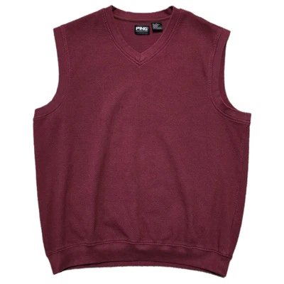 VTG 90s Ping Collection Heavyweight Rivet V Neck Golf Sweater Vest Mens L Maroon - Image 1 of 4