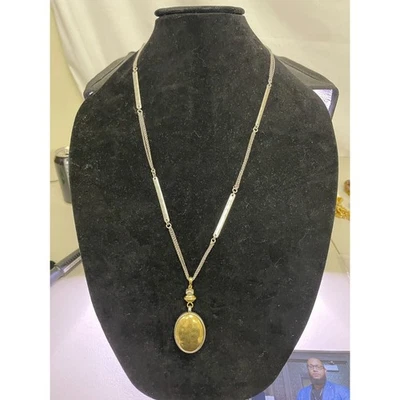 LUCKY BRAND Silver Chain & Bar Necklace GOLD Tone OVAL PENDANT 29" Long NWT - Image 1 of 4