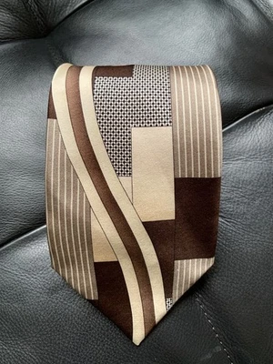 Corbata de seda Henri Picard marrón/bronceado Art Deco 3,75"x61" XL larga hecha a mano Foto 1 de 4