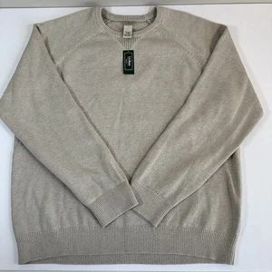 NEW L.L. Bean Mens Cotton Cashmere Blend Crewneck Sweater XL Beige Khaki Casual - Picture 1 of 6