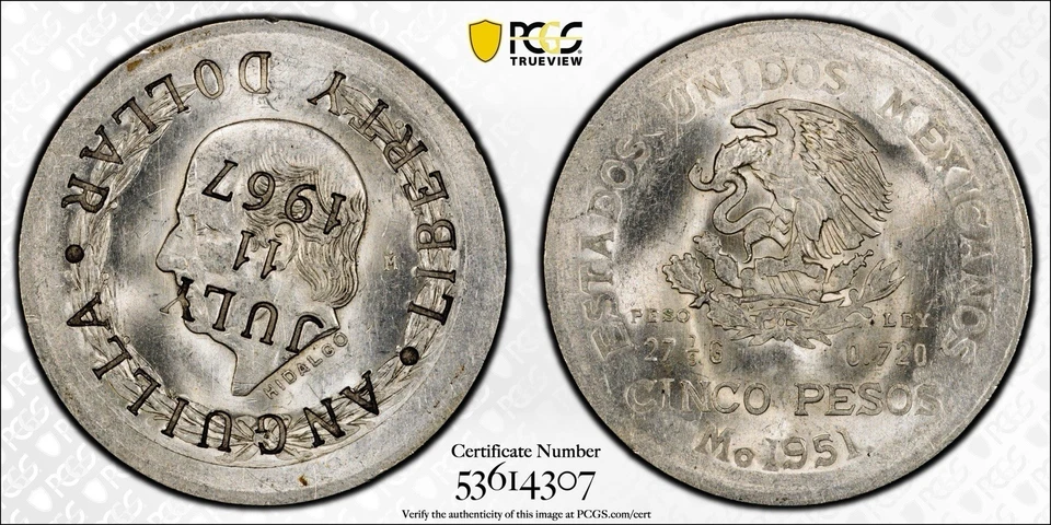 1967 $1 MEXICO ANGUILLA 5 PESO X-1 PCGS MS 62 - Image 1 of 1